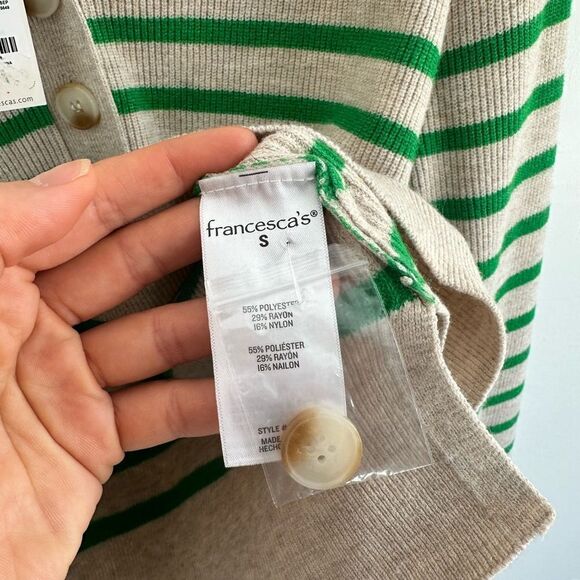 Francesca’s Karsyn Beige & Green Striped Henley Pullover Long Sleeve Size S - Picture 7 of 9